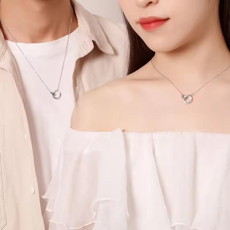 Fashion Light Luxury Dainty  925 Silver Color Diamonds Inlaid Circle Rings Pendant Choker Necklace Gift for Women