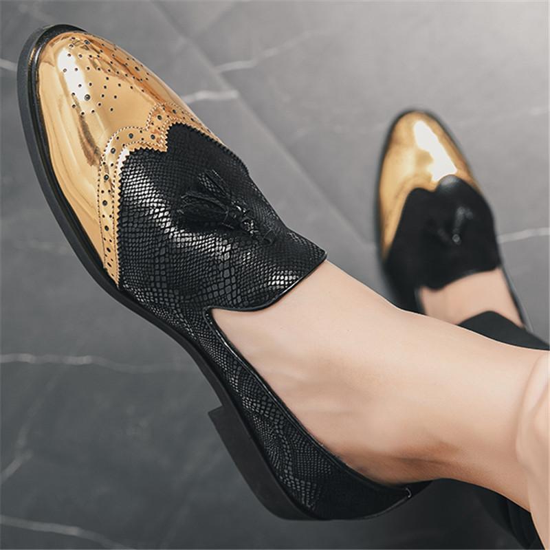 Fashion Luxury Designer Gentleman Tassels Pointed Oxford Leather Shoes Men Black Gold Mix Formal Wedding Prom Dress Homecoming Footwear