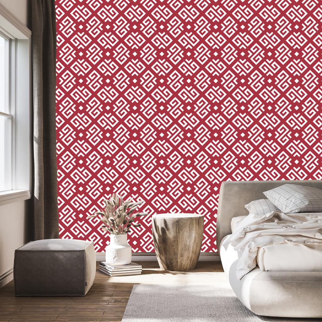 Wallpaper Geometric Pattern Red and Coral for Living Room and Bedroom 50x1000