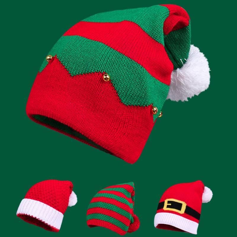Knitted Red Christmas Woolen Hat Autumn Winter Stripes Warm Girls Gift Festival