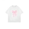 Oversized T Shirt Black Pink Lace Bow And Text Print Casual Wear For Women
