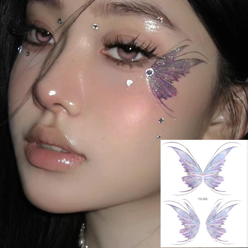 Glitter Butterfly Temporary Tattoos, Face Stickers for Music Festival, Party, Princess Makeup