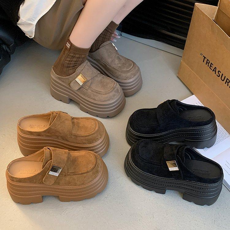 [Youshilai] Muffin Thick-bottomed Half-slippers Women's 2025 Spring New Fashionable Retro Casual Versatile One-pedal