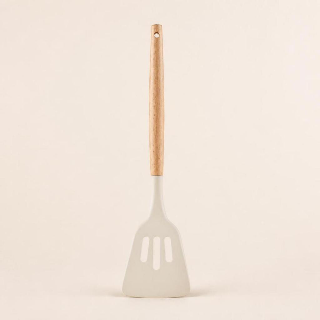 Silicone Turner with Beech Wood Handle Heat-Resistant Utensil Non-Scratch