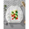 Crewneck Sweatshirt for Girls Featuring Strawberry Flowers And Green Leaves, Machine Washable, Suitable for Spring And Autumn, Ideal for Spor