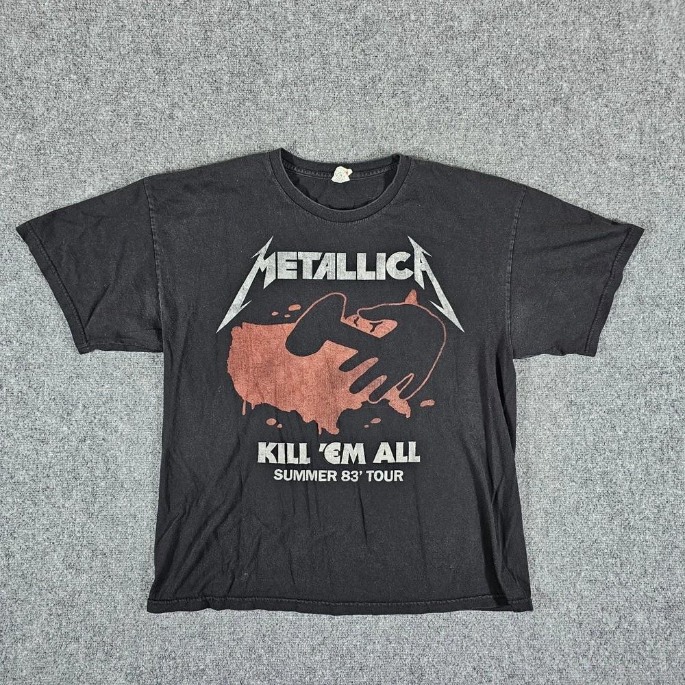 

Metallica Kill Em All 1983 Tour Vintage Style Reprint Black Tee Unisex T-Shirt XXXXL