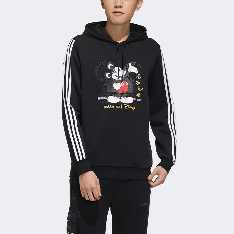 Adidas Neo Disney Collaboration New Year Limited Edition Mickey Mouse Graphic Hoodie Men Hoodie Black GE7769