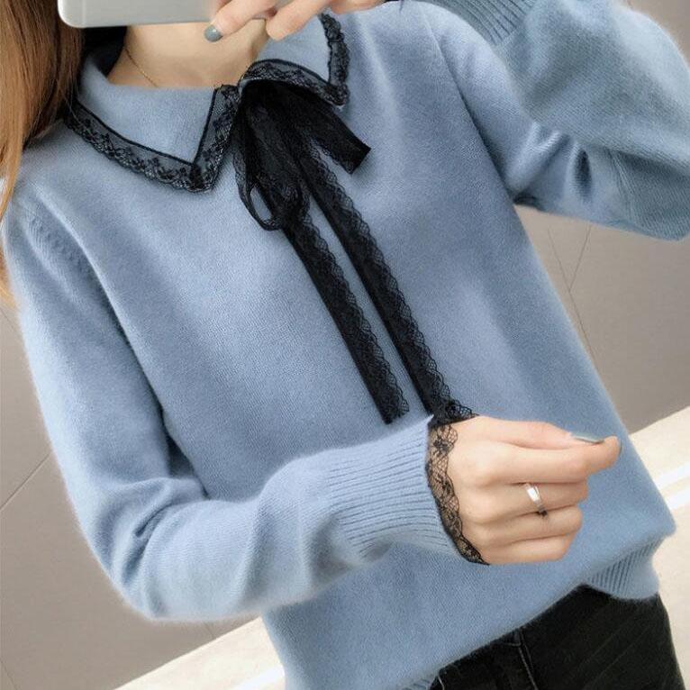 

Женские свитера, пуловеры, осенне-зимний кружевной вязаный свитер с отложным воротником, женский джемпер, женский трикотаж L розовый