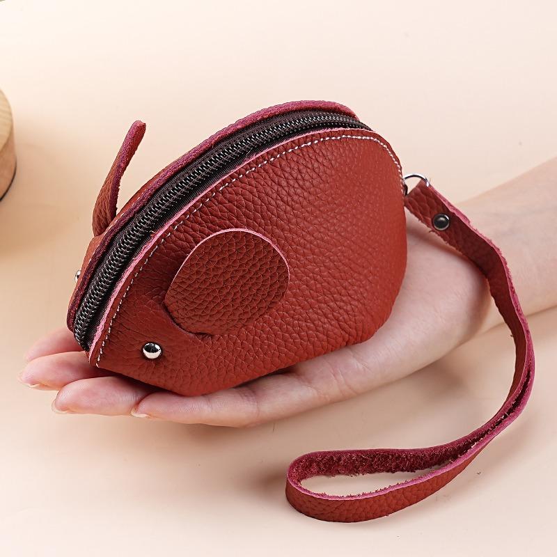 Creative Mouse Leather Change Bag Women's Cartoon Cute Hand Holding Mini Bag Key Coin Zipper Storage Bag