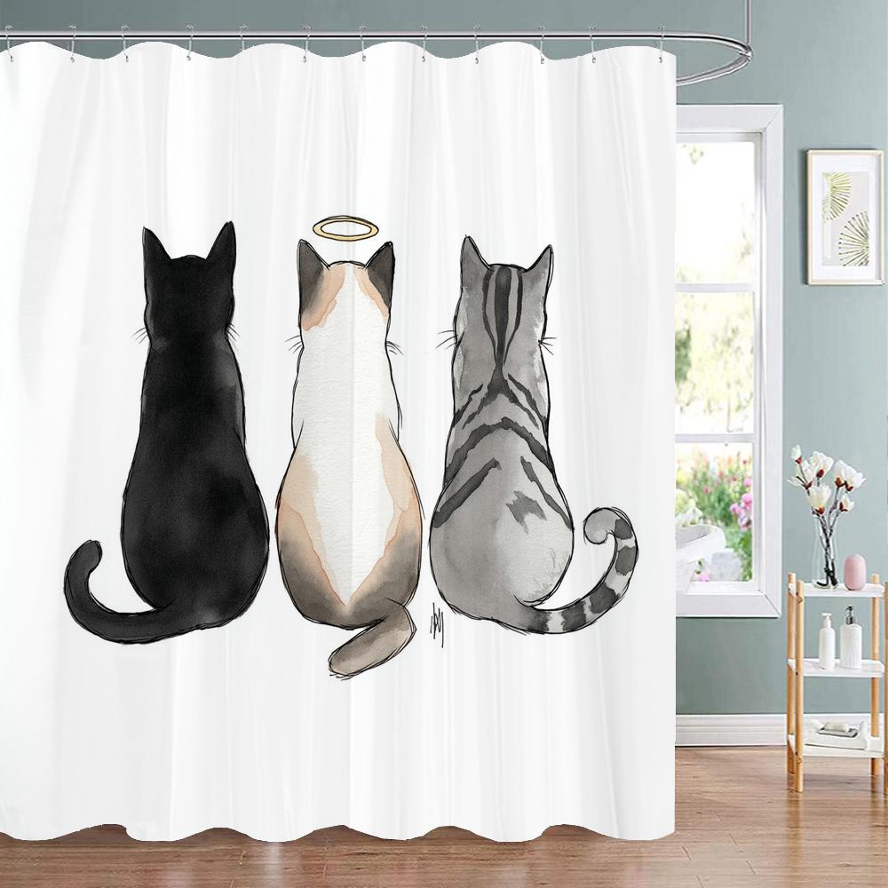 Funny And Creative Surfing Cat Shower Curtain, Bathroom Decorative Curtain, Printed Polyester Fabric Home Curtain With Hooks