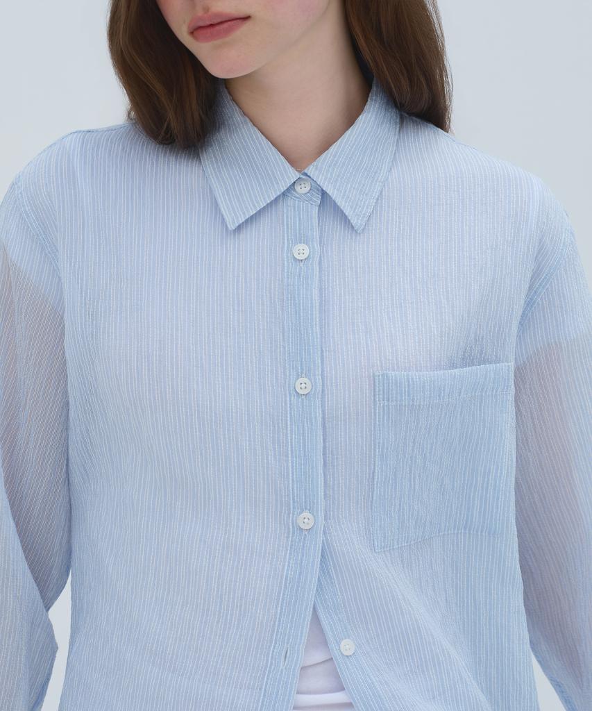 MUSINSA STANDARD WOMAN Women'S Relaxed Striped Sheer Shirt [Sky Blue]