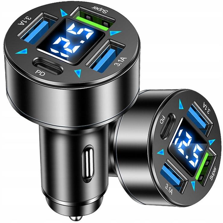 Fast 3.1A Car Charger Led Qc 3.0 X3 Usb + Pd 66W Koanni