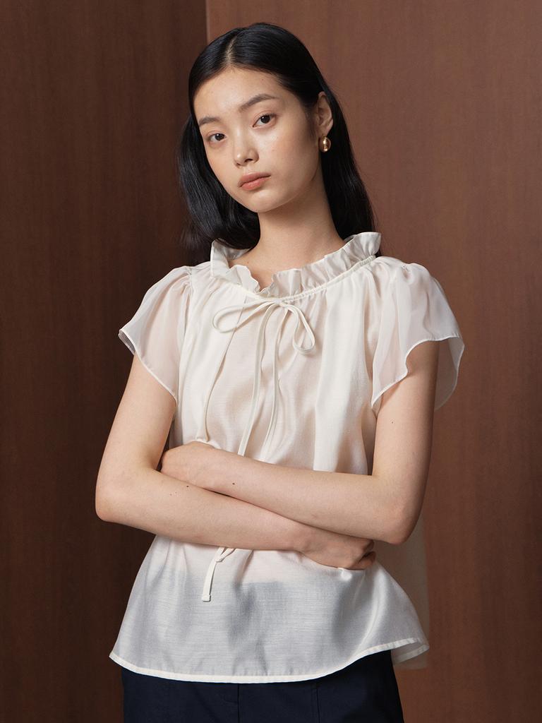GANISONG Pure Glossy Ribbon Blouse_White