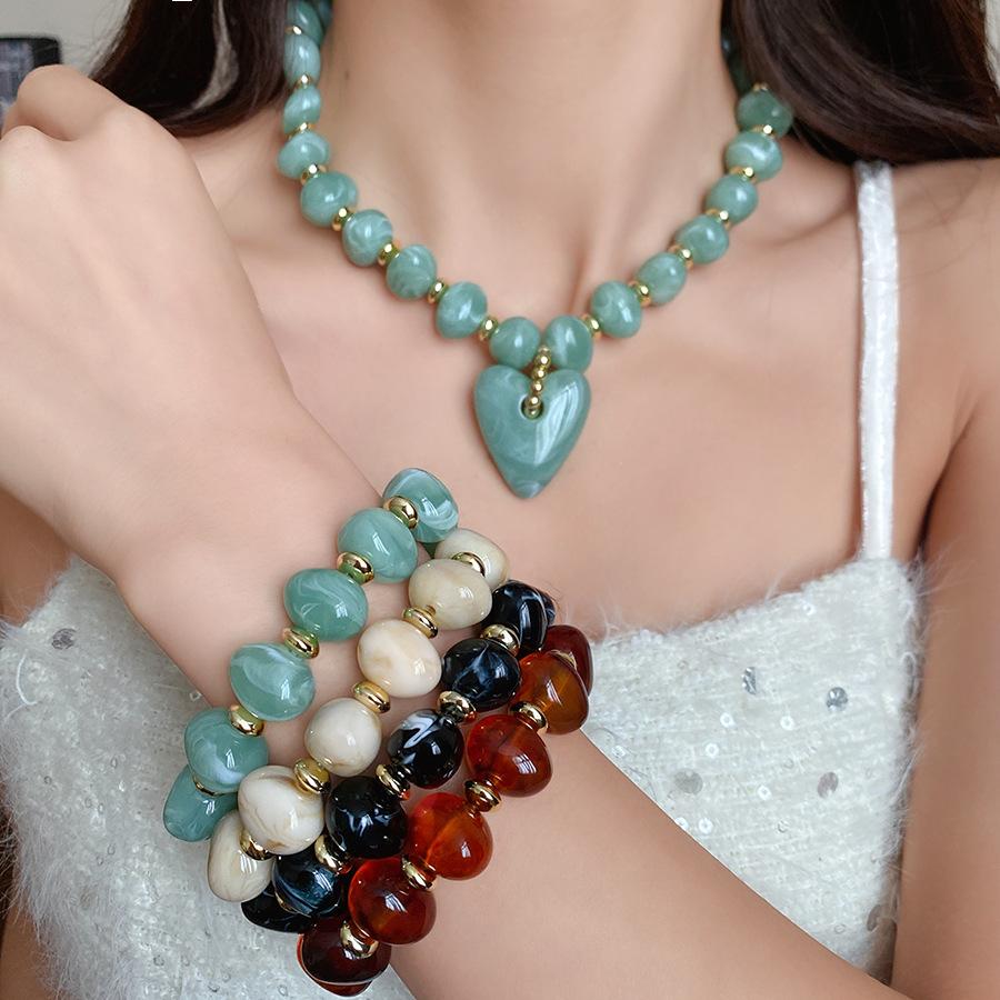 Bohemia Oval Acrylic Bracelet Love Pendant Necklace Woman Banquet Accessories