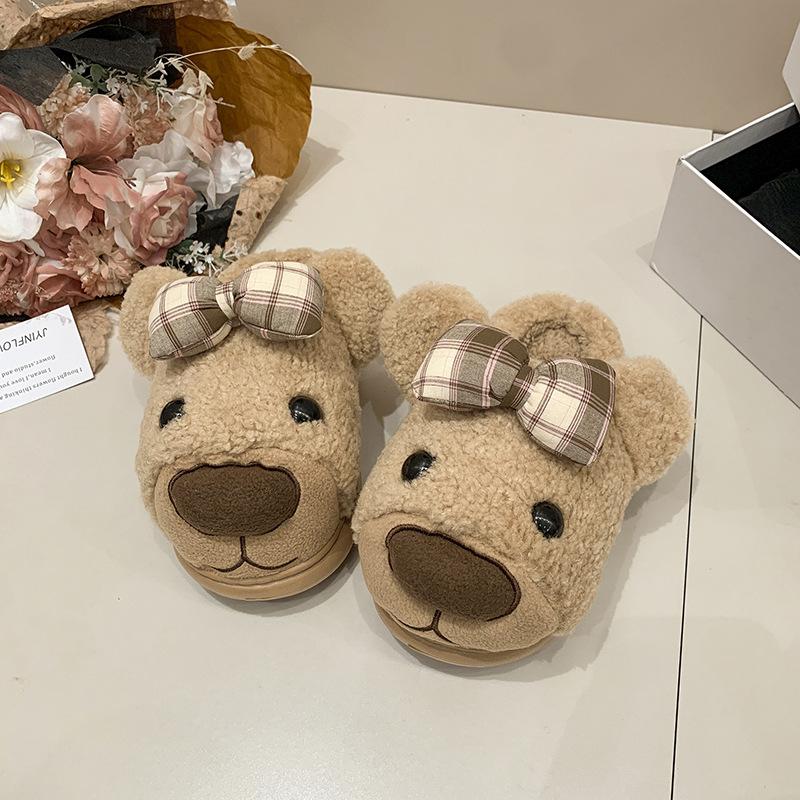 

Капибара пушистые тапочки для женщин на осень и зиму 2025, с толстой подошвой, домашние комнатные теплые тапочки из хлопка с закрытым носком 41 хаки