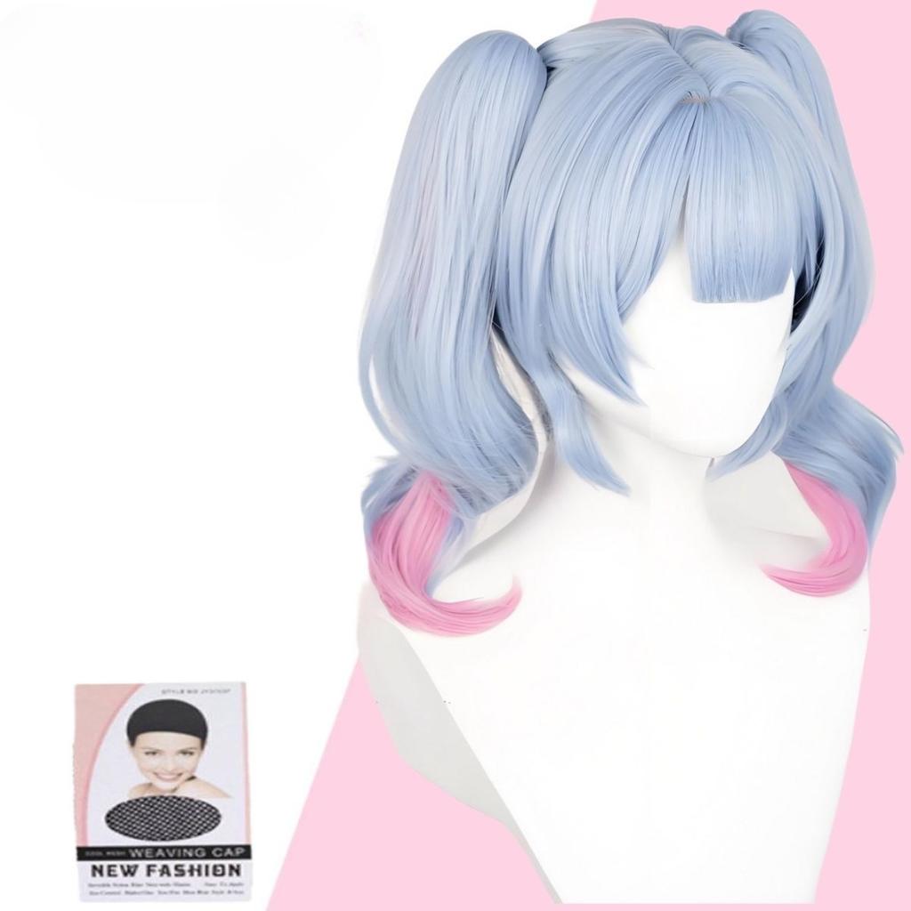 Cosplay Hatsune Miku Rabbit Hole Wig Blue Gradient Pink Tiger Claw Clip Double Ponytail Wig