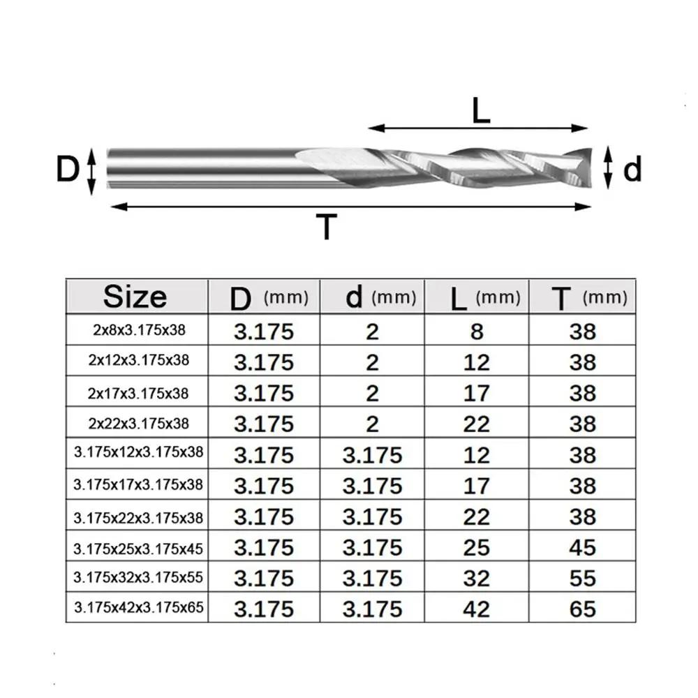 Spiral Design 2 Flute Wood End Mill 1/8"(3.175mm) Shank Up Cut Carbide Spiral Cutters HRC45 2.0-3.175mm Engraving Tools Wood
