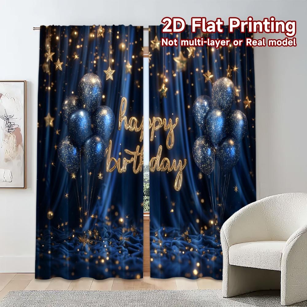 Thermal Flat Printing Curtains Without Rod Birthday Glow Print Fabric Insulation Room Curtain Set Of 2 Modern Made Polyester Washable