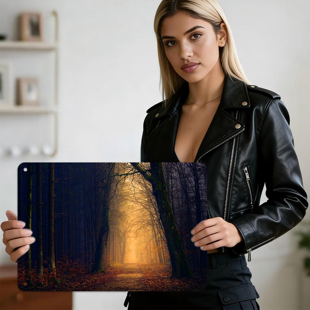 Mfoever Tin Sign HD Metal Tin Sign Fiery Orange Sunset Over Desert Dunes and Distant Mountain Silhouettes Breathtaking Arid Landscape Wall Decor