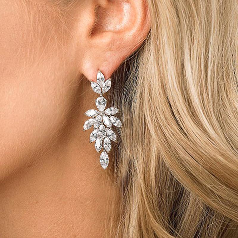 Huitan Luxury Marquise Cubic Zirconia Hanging Earrings Crystal for Women Copper Color Temperament Elegant Wedding Party Zircon