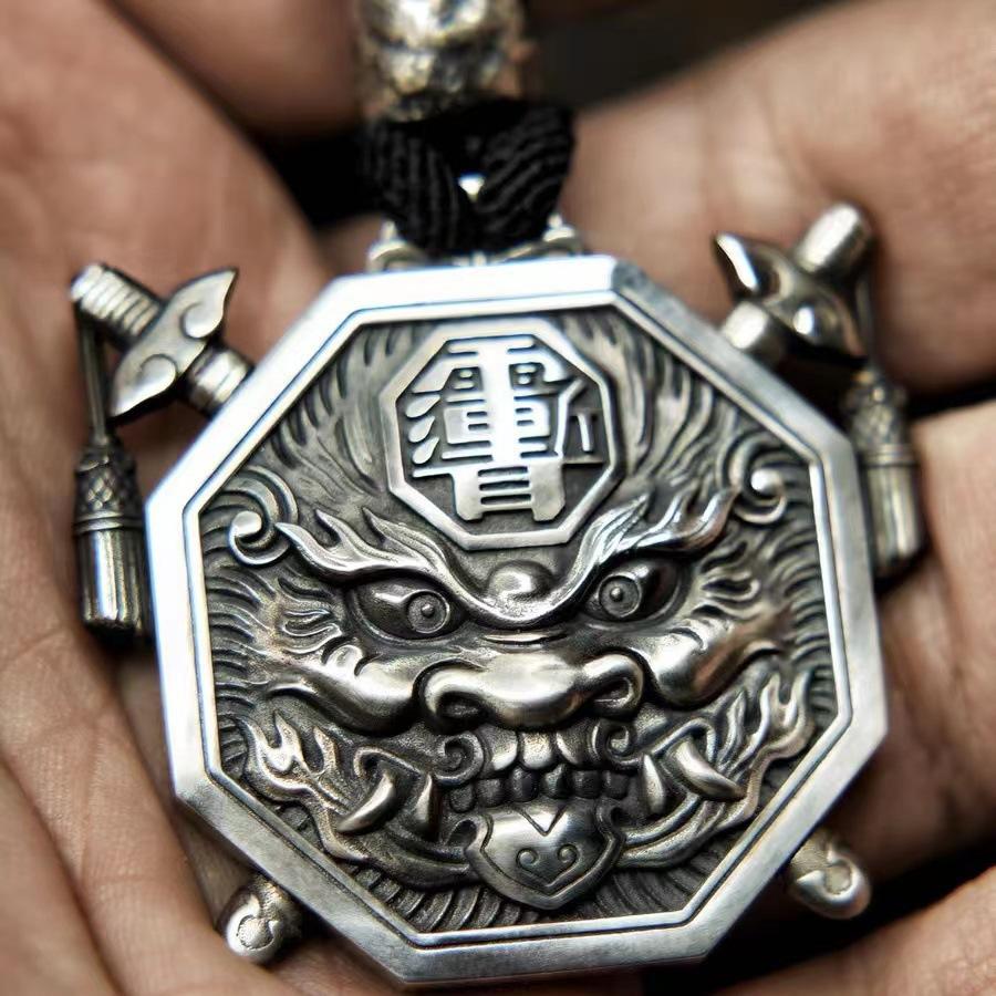 Necklace Black Tiger Rain Cut Ear Square Double Sided Bagua Card Transfer Card Pendant