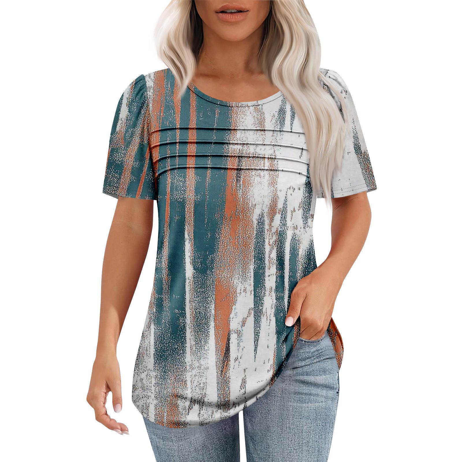 

Женская модная рубашка с круглым вырезом и короткими рукавами в складку XL