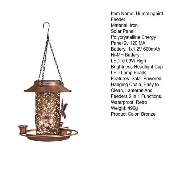 Kolibri Futterspender Solar Laternen Außen Hängend Dekorative Leuchte Vogelfutterspender Leicht zu Reinigen