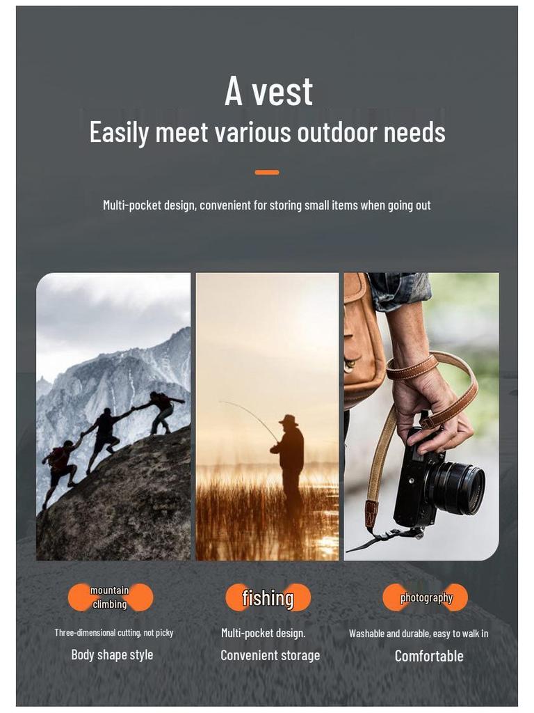 Men's Casual Multi-Pocket Mesh Vest for Fishing & Photography - Sleeveless Outdoor Spring/Autumn