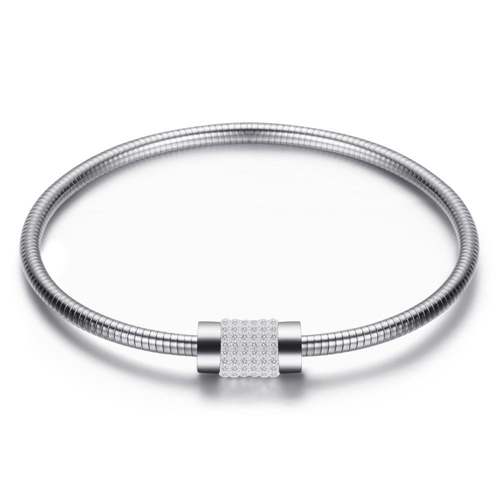 Clear Crystal Bracelet 316 L Stainless Steel Charm Magnet Snake Chain Charm Bracelet for Women
