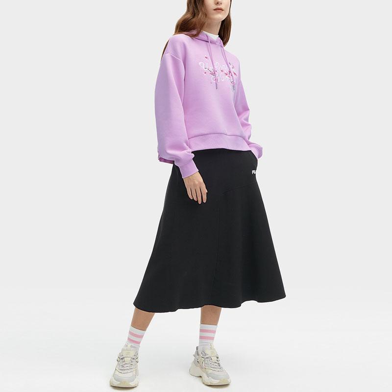 Fila Embroidered Floral Loose Hoodie Women Hoodies Light-Purple F11W418209F-PR