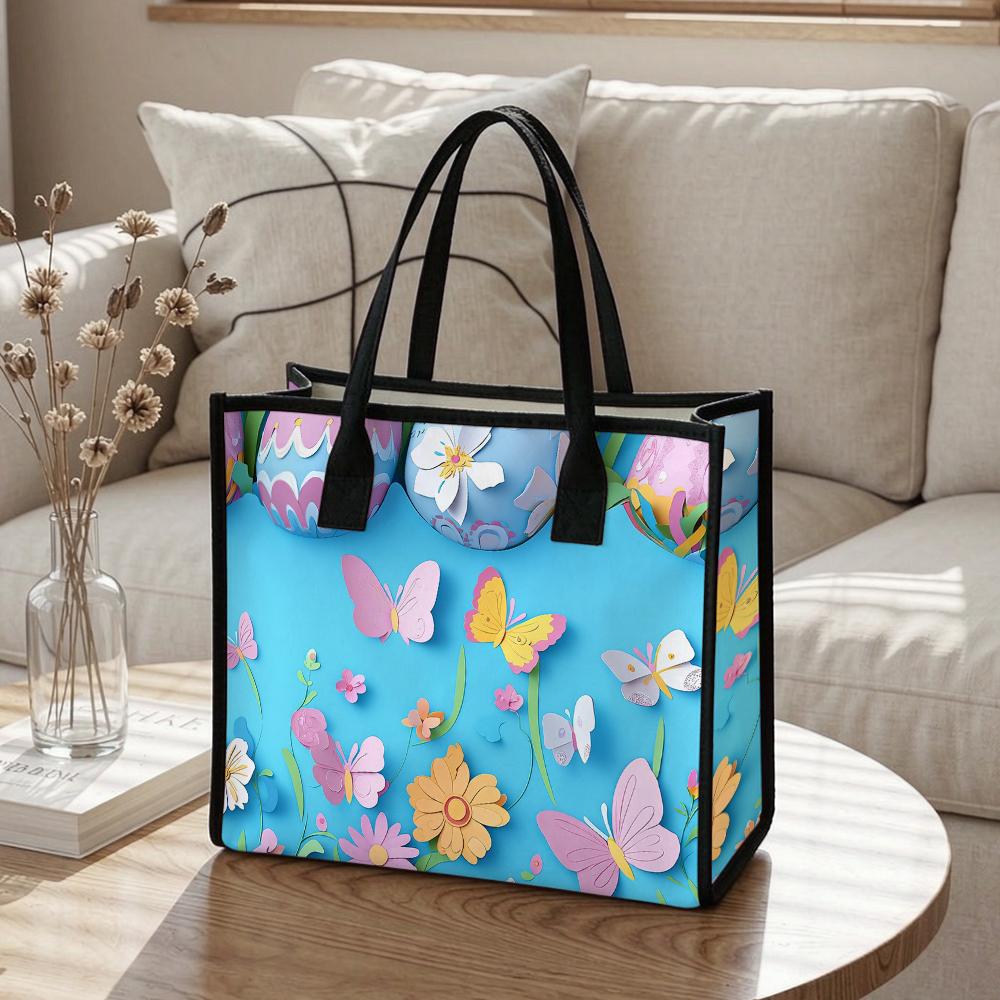 Cute Floral Butterfly Tote Bag Fashion Casual Large Capacity Daily Use Handbag for Women Outdoor Travel Shopping Carry Bag