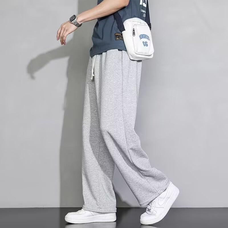 Men's Gray Summer Lightweight Wide-Leg Sweatpants - Casual, Versatile, Loose-Fit Sports Pants
