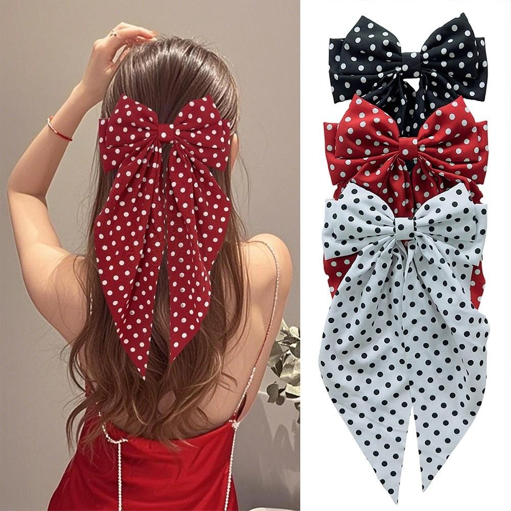 Floating Ribbon Polka Dot Hair Clip Barrette Hair Accessories Back of Head Styling