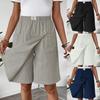 Saia-Short Feminina com Cintura Elástica Casual de Linho Color Sólida com Bolsos