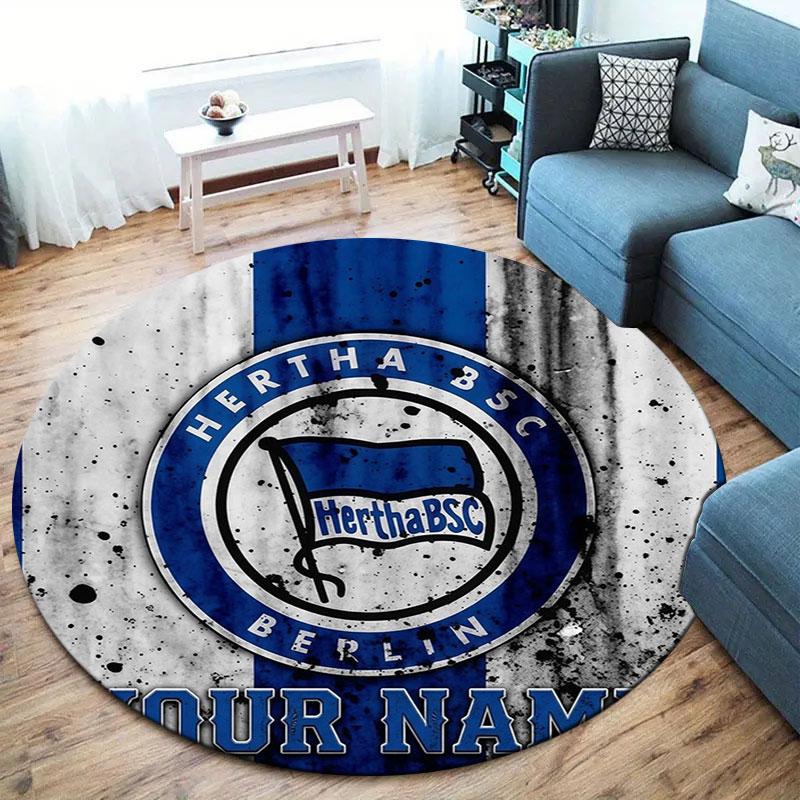 Hertha BSC Custom Name Round Area Rug,Carpet Rug for Living Room Bedroom Sofa Playroom Decor,Non-slip Floor Mat