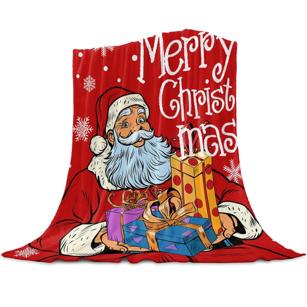 Christmas Pink Santa Claus Snowflakes Throw Blanket Christmas Blanket Soft Plush Warm Sofa Throw Blanket Holiday Gifts