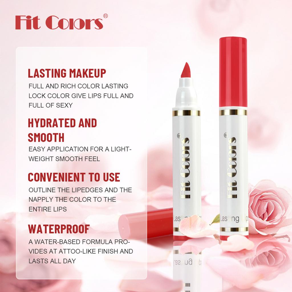 Fit Colors Lippenkonturenstift und Lippenstiftstift, Mattes Samt-Langanhaltendes Wasserdichtes Transferfestes Lippenstiftstift-Lippgloss Konturierung Make-up Kosmetik