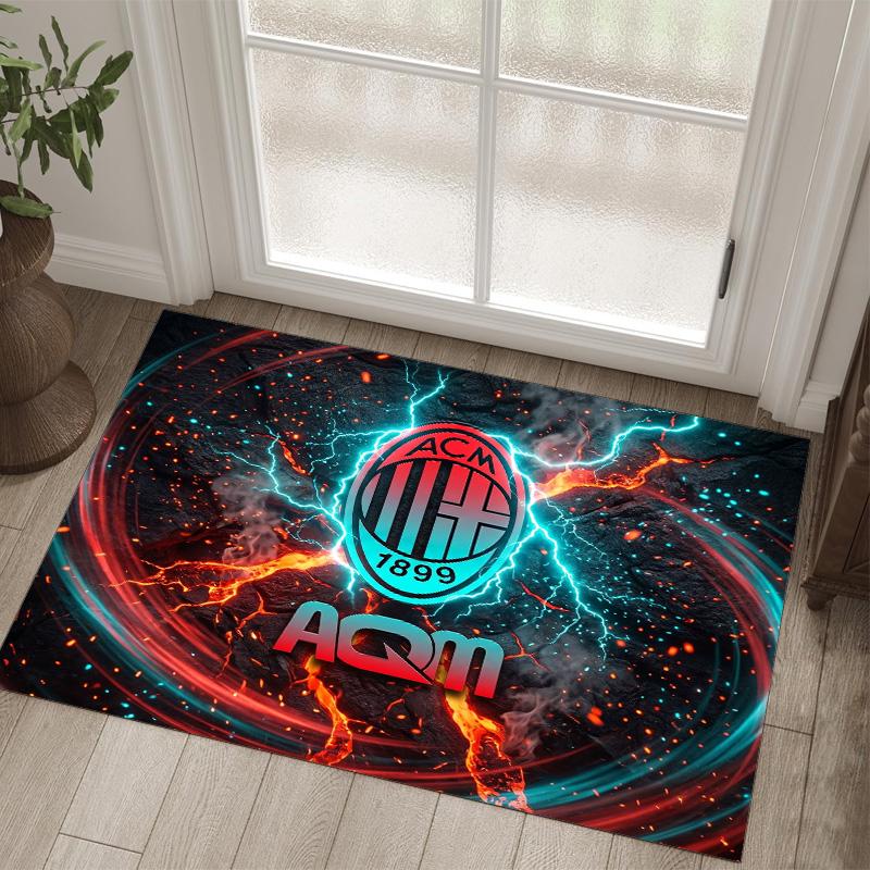 Tapis Velours Cristal Design AC Milan Confortable Non?Tapis imprimé antidérapant pour chambre, salon, entrée