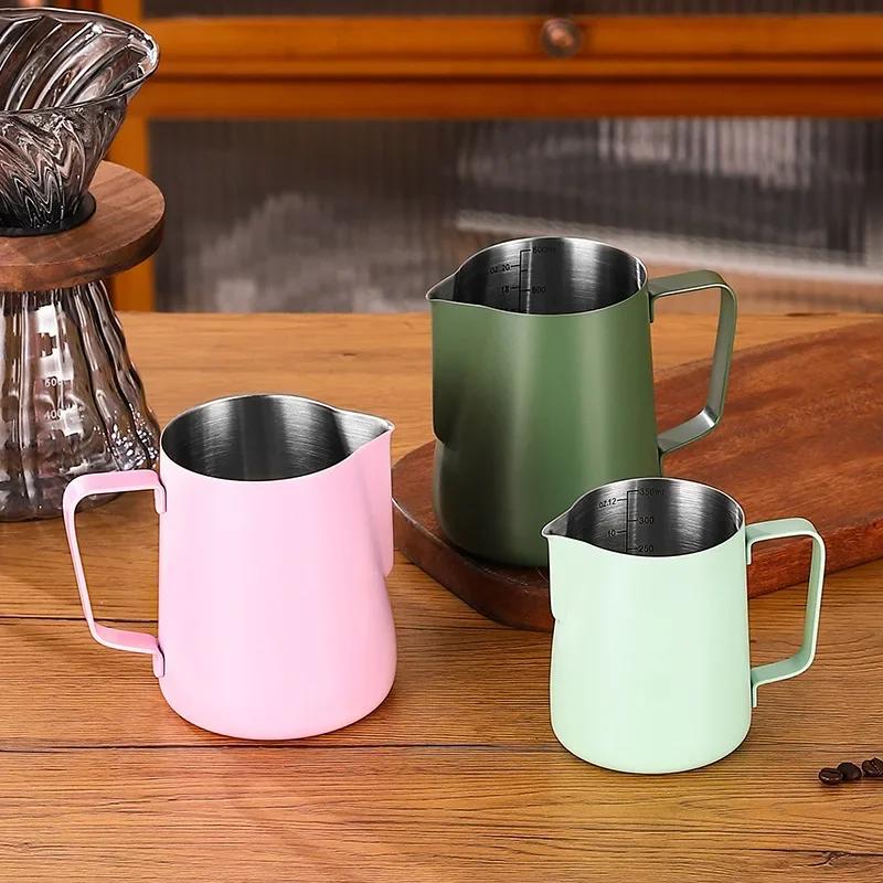 304 Stainless Steel Coffee Milk Frother Jug With Scale Cafe Barista Professional Steam Espresso Coffee Latte Art Kitchen Tools