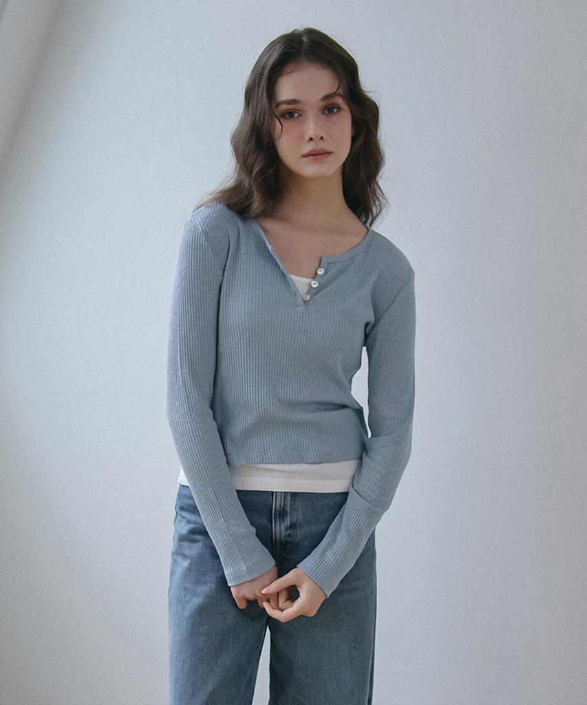 VEM.VER [2-Pack] Button Point Ribbed Long Sleeve T-Shirt_3 Colors