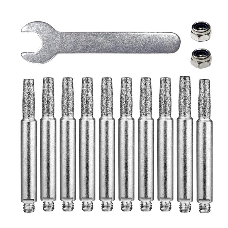 5 peças de pedra de afiar motosserra, afiador de motosserra, ferramenta de moagem de diamante com cabeças de moagem de chave 4mm/4,8mm/5,5mm