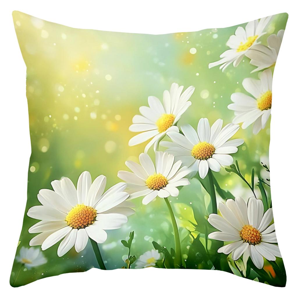 Beautiful Daisy Printed Cushion Covers for Home Decor Polyester Pillowcase, Sofa Decorative Cushion Cov Headboard Pillow