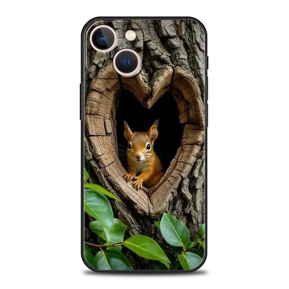 Cartoon Animal Bear Fox Squirrel Luxury Phone Case For iPhone 17 Air 16 Plus 13 15 14 12 11 Pro MAX 7 8 SE Soft TPU Black Cover
