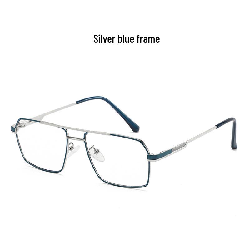 Men's Retro Anti-Blue Light Photochromic Glasses with Double Bridge Metal Frame, Suitable for Prescription Lenses