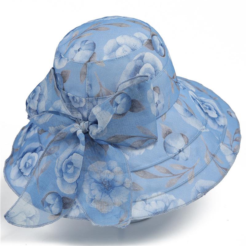 Summer Sun Hat Wide Brim Lightweight UV Protection Bucket Hat Elegant Floral Lace Breathable Outdoor Hats for Women