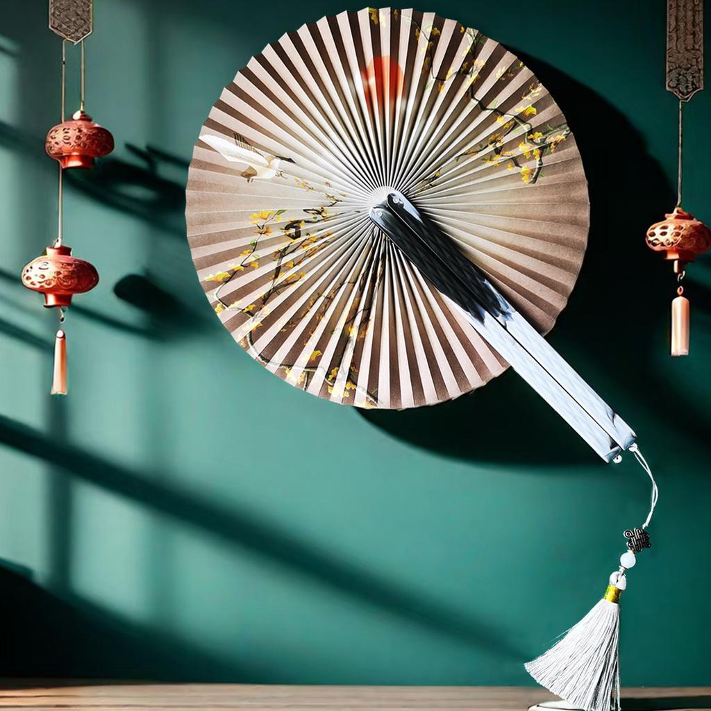Chinese Folding Paper Fan with Tassels - Traditional Floral Design, Lightweight Plastic Portable Fan for Women, Hanfu, Home Decor, Cultural Gift