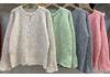 Women's Soft Knit Cardigan with Colorful Lace Collar - Cozy Autumn/Winter Loose Fit Fur Coat