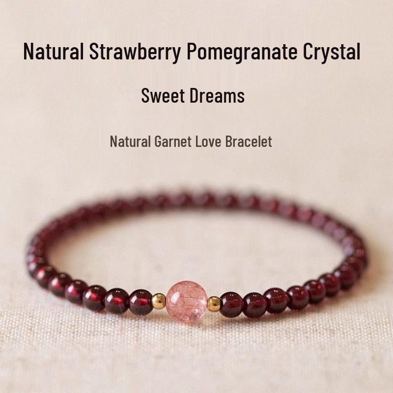 Women's Natural Garnet Beaded Niche Crystal Bracelet Gift