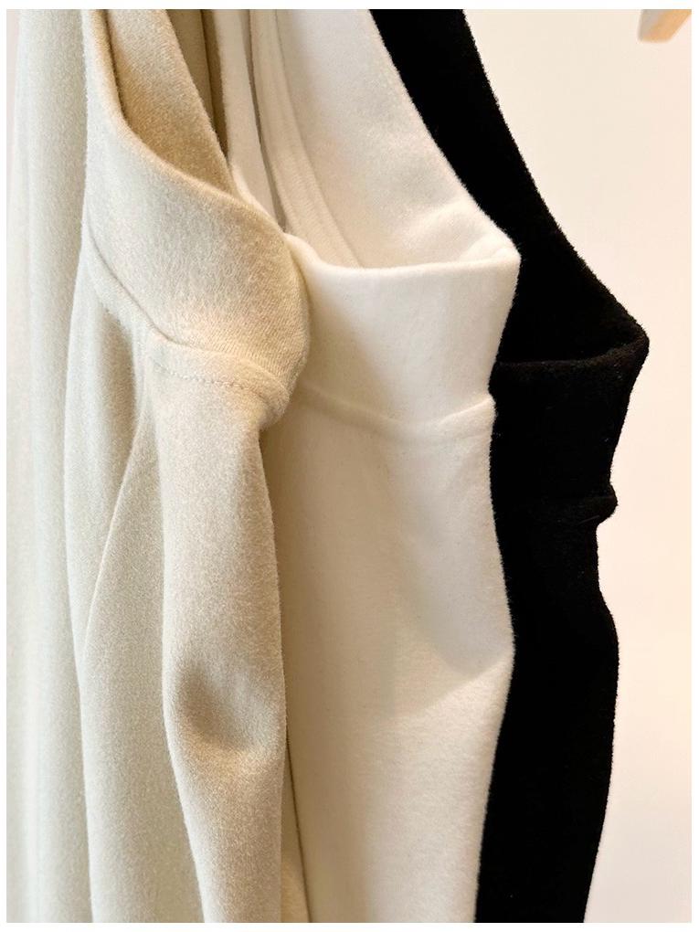 Women's Solid Color Velvet Embroidered Long-Sleeve Half-High Collar Loose T-Shirt.