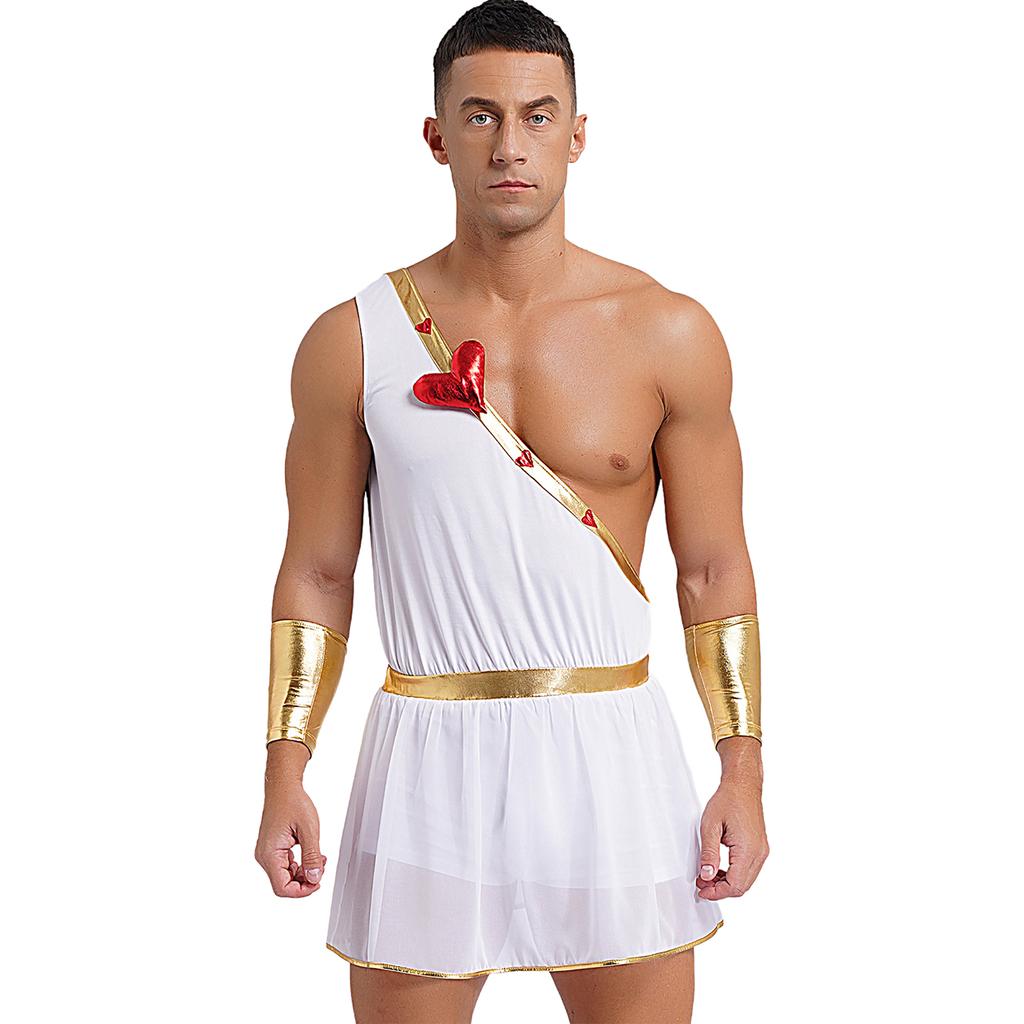 Mens Heart One Shoulder Romper Detachable Sleeves One Piece Bodysuit Costume
